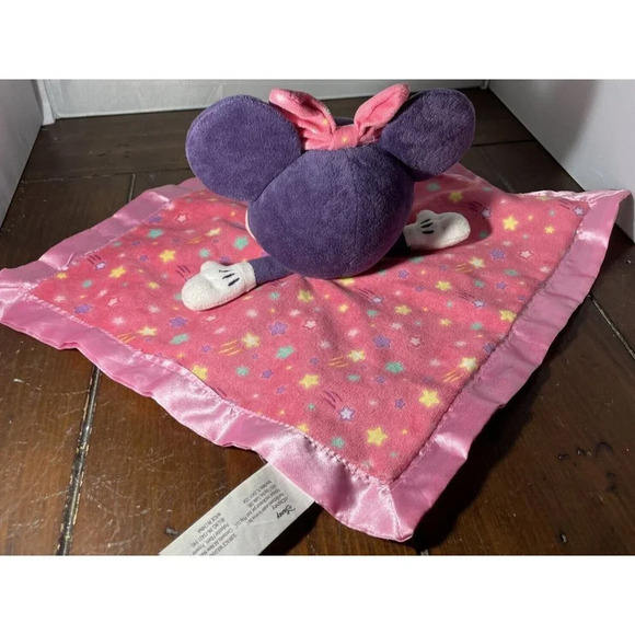 Disney Baby Pink Minnie Mouse Lovey Security Blanket Plush Toy Rattle Satin Trim - Picture 3 of 5